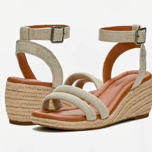 Lucky Brand Wedge Espadrille Sandals — Natural Ankle Strap